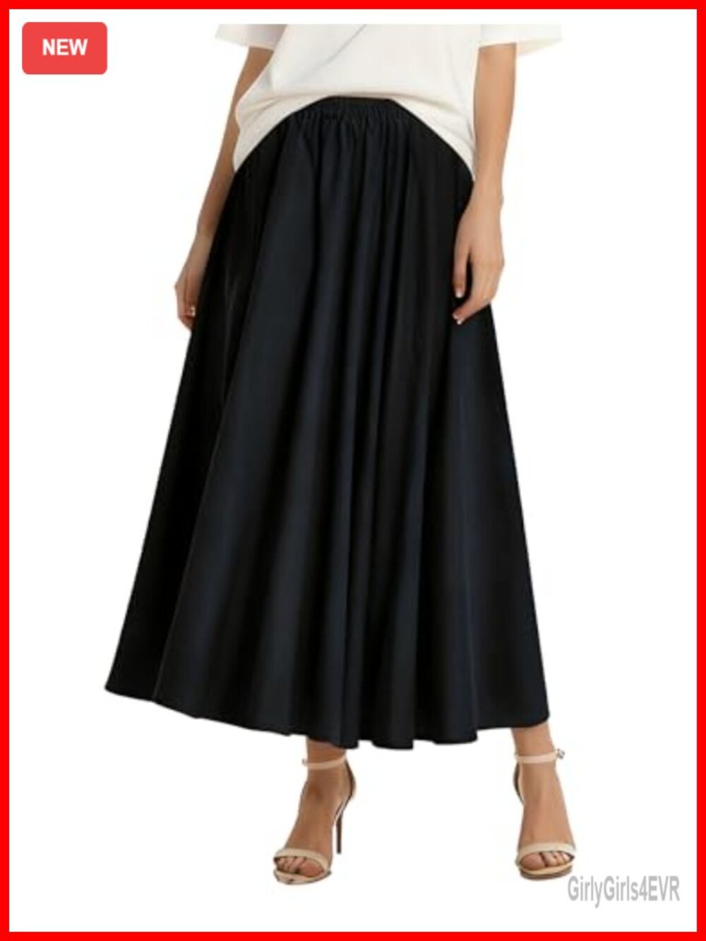 Cotton Linen A-Line Long Flowy Maxi Skirt with Pockets and Elastic Waist